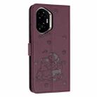 For Honor 400 Embossed Kitten Phone Leather Case with Lanyard(Wine Red) - 3