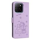 For Honor X6c 4G Embossed Kitten Phone Leather Case with Lanyard(Purple) - 3