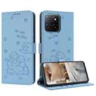 For Honor X6c 4G Embossed Kitten Phone Leather Case with Lanyard(Blue) - 1