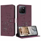 For Honor X6c 4G Embossed Kitten Phone Leather Case with Lanyard(Wine Red) - 1
