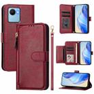 For Realme C30 4G / C30s / Narzo 50i Prime Multi-Card Slots Zipper Wallet Leather Phone Case(Dark Red) - 1