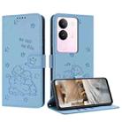 For vivo S17 / S17 Pro / S17t Embossed Kitten Phone Leather Case with Lanyard(Blue) - 1