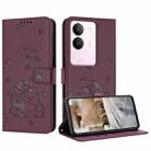 For vivo S17 / S17 Pro / S17t Embossed Kitten Phone Leather Case with Lanyard(Wine Red) - 1