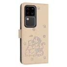 For vivo S18 / S18 Pro Embossed Kitten Phone Leather Case with Lanyard(Beige) - 3