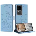 For vivo S18 / S18 Pro Embossed Kitten Phone Leather Case with Lanyard(Blue) - 1