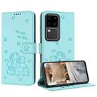 For vivo S18 / S18 Pro Embossed Kitten Phone Leather Case with Lanyard(Mint Green) - 1