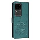 For vivo S18 / S18 Pro Embossed Kitten Phone Leather Case with Lanyard(Dark Green) - 3