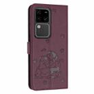 For vivo S18 / S18 Pro Embossed Kitten Phone Leather Case with Lanyard(Wine Red) - 3