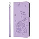 For vivo Y03 4G / Y18 / Y18e Embossed Kitten Phone Leather Case with Lanyard(Purple) - 2