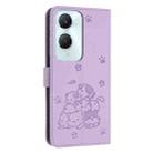 For vivo Y03 4G / Y18 / Y18e Embossed Kitten Phone Leather Case with Lanyard(Purple) - 3