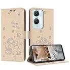 For vivo Y03 4G / Y18 / Y18e Embossed Kitten Phone Leather Case with Lanyard(Beige) - 1