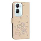 For vivo Y03 4G / Y18 / Y18e Embossed Kitten Phone Leather Case with Lanyard(Beige) - 3