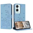 For vivo Y03 4G / Y18 / Y18e Embossed Kitten Phone Leather Case with Lanyard(Blue) - 1