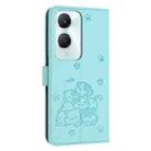 For vivo Y03 4G / Y18 / Y18e Embossed Kitten Phone Leather Case with Lanyard(Mint Green) - 3