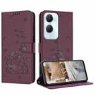 For vivo Y03 4G / Y18 / Y18e Embossed Kitten Phone Leather Case with Lanyard(Wine Red) - 1