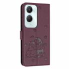 For vivo Y03 4G / Y18 / Y18e Embossed Kitten Phone Leather Case with Lanyard(Wine Red) - 3