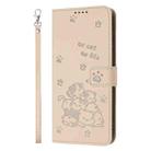 For vivo Y17s Global / Y36i 5G Embossed Kitten Phone Leather Case with Lanyard(Beige) - 2