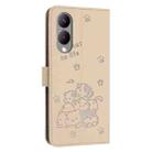 For vivo Y17s Global / Y36i 5G Embossed Kitten Phone Leather Case with Lanyard(Beige) - 3
