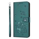 For vivo Y17s Global / Y36i 5G Embossed Kitten Phone Leather Case with Lanyard(Dark Green) - 2