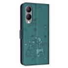 For vivo Y17s Global / Y36i 5G Embossed Kitten Phone Leather Case with Lanyard(Dark Green) - 3