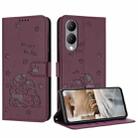 For vivo Y17s Global / Y36i 5G Embossed Kitten Phone Leather Case with Lanyard(Wine Red) - 1