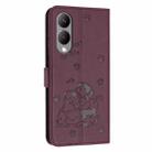 For vivo Y17s Global / Y36i 5G Embossed Kitten Phone Leather Case with Lanyard(Wine Red) - 3