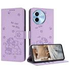 For vivo Y38 5G Global Embossed Kitten Phone Leather Case with Lanyard(Purple) - 1