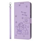 For vivo Y38 5G Global Embossed Kitten Phone Leather Case with Lanyard(Purple) - 2