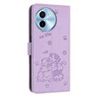 For vivo Y38 5G Global Embossed Kitten Phone Leather Case with Lanyard(Purple) - 3