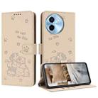 For vivo Y38 5G Global Embossed Kitten Phone Leather Case with Lanyard(Beige) - 1