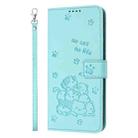 For vivo Y38 5G Global Embossed Kitten Phone Leather Case with Lanyard(Mint Green) - 2