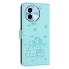 For vivo Y38 5G Global Embossed Kitten Phone Leather Case with Lanyard(Mint Green) - 3