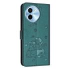 For vivo Y38 5G Global Embossed Kitten Phone Leather Case with Lanyard(Dark Green) - 3