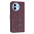 For vivo Y38 5G Global Embossed Kitten Phone Leather Case with Lanyard(Wine Red) - 3