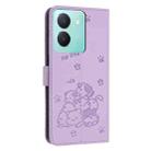 For vivo Y36 4G / 5G Global Embossed Kitten Phone Leather Case with Lanyard(Purple) - 3