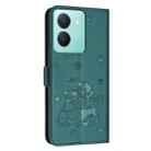 For vivo Y36 4G / 5G Global Embossed Kitten Phone Leather Case with Lanyard(Dark Green) - 3