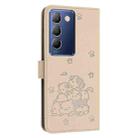 For vivo Y100 IDN / Y200e 5G Global Embossed Kitten Phone Leather Case with Lanyard(Beige) - 3