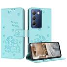 For vivo Y100 IDN / Y200e 5G Global Embossed Kitten Phone Leather Case with Lanyard(Mint Green) - 1