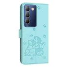 For vivo Y100 IDN / Y200e 5G Global Embossed Kitten Phone Leather Case with Lanyard(Mint Green) - 3