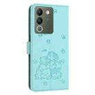 For vivo Y200 5G Global Embossed Kitten Phone Leather Case with Lanyard(Mint Green) - 3