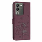 For vivo Y200 5G Global Embossed Kitten Phone Leather Case with Lanyard(Wine Red) - 3