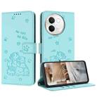 For vivo V30e 5G / V40 Lite 5G Embossed Kitten Phone Leather Case with Lanyard(Mint Green) - 1