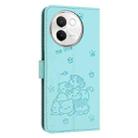 For vivo V30e 5G / V40 Lite 5G Embossed Kitten Phone Leather Case with Lanyard(Mint Green) - 3