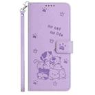 For vivo Y19s Embossed Kitten Phone Leather Case with Lanyard(Purple) - 2