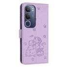 For vivo Y19s Embossed Kitten Phone Leather Case with Lanyard(Purple) - 3