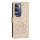 For vivo Y19s Embossed Kitten Phone Leather Case with Lanyard(Beige) - 3