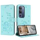 For vivo Y19s Embossed Kitten Phone Leather Case with Lanyard(Mint Green) - 1