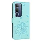 For vivo Y19s Embossed Kitten Phone Leather Case with Lanyard(Mint Green) - 3