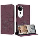 For vivo V40 / V40 Pro / T3 Ultra Embossed Kitten Phone Leather Case with Lanyard(Wine Red) - 1