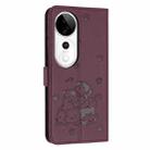 For vivo V40 / V40 Pro / T3 Ultra Embossed Kitten Phone Leather Case with Lanyard(Wine Red) - 3